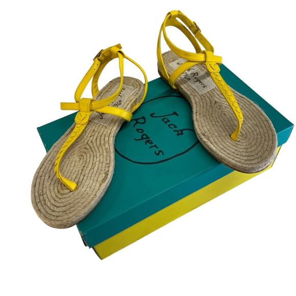 JACK ROGERS Yellow Thong Ankle Strap Sandals  woven Jute Footbed NWT BOX 6.5M - Picture 2 of 15